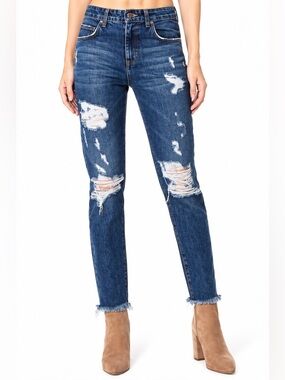 Carmar LF High Rise Boyfriend Distressed Jeans Size 27 Raw Hem Cropped